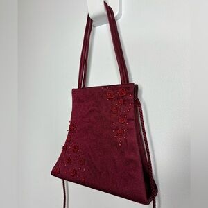 Elegant Burgundy/Red Handbag Beaded Magnetic Clasp